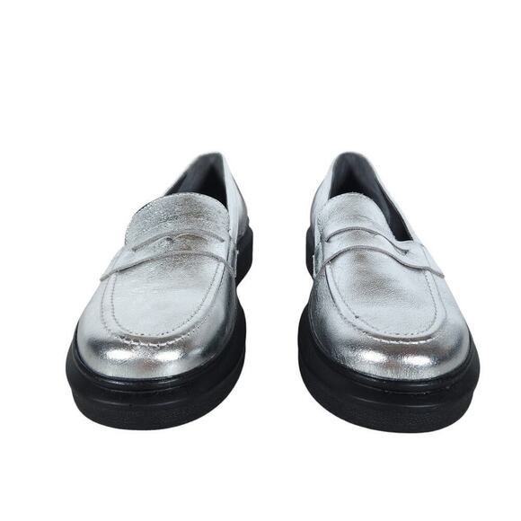 Girotti Loafers EU 40 Silver Metallic Leather Italian Platform Slip On Shoes - Picture 2 of 9